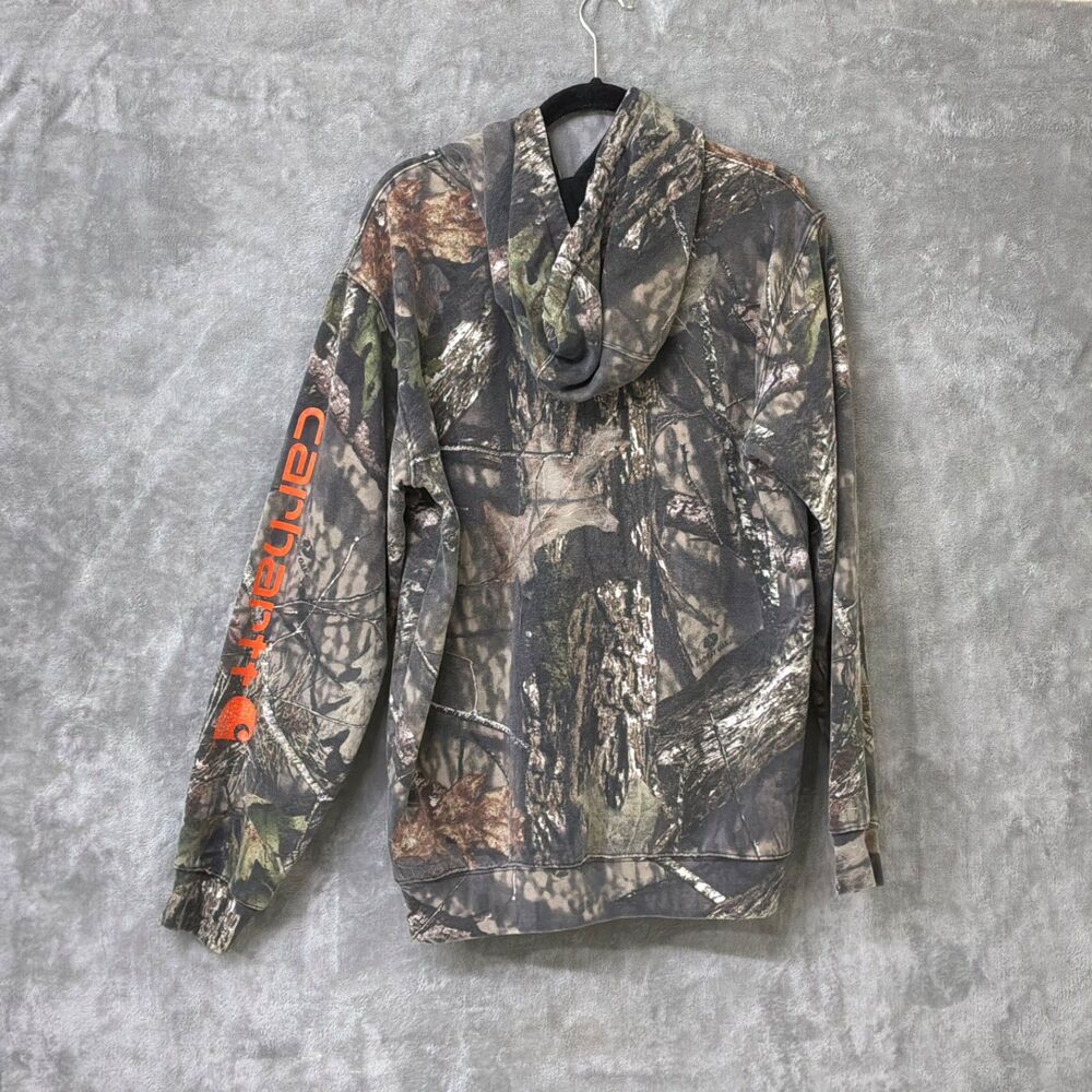 Carhartt Mens M Mossy Oak Camo Original Fit Orange Sleeve Sweatshirt Hoodie *